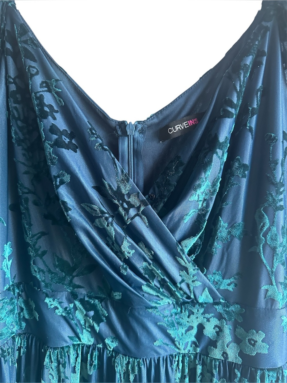 Curve Ins Emerald Green Burnout Velvet Floral Maxi Dress Long Sleeve Plus Size - Picture 12 of 13